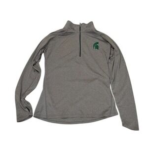 Michigan State Spartans Womens Athletic Quarter Zip Pullover Shirt Gray Green S